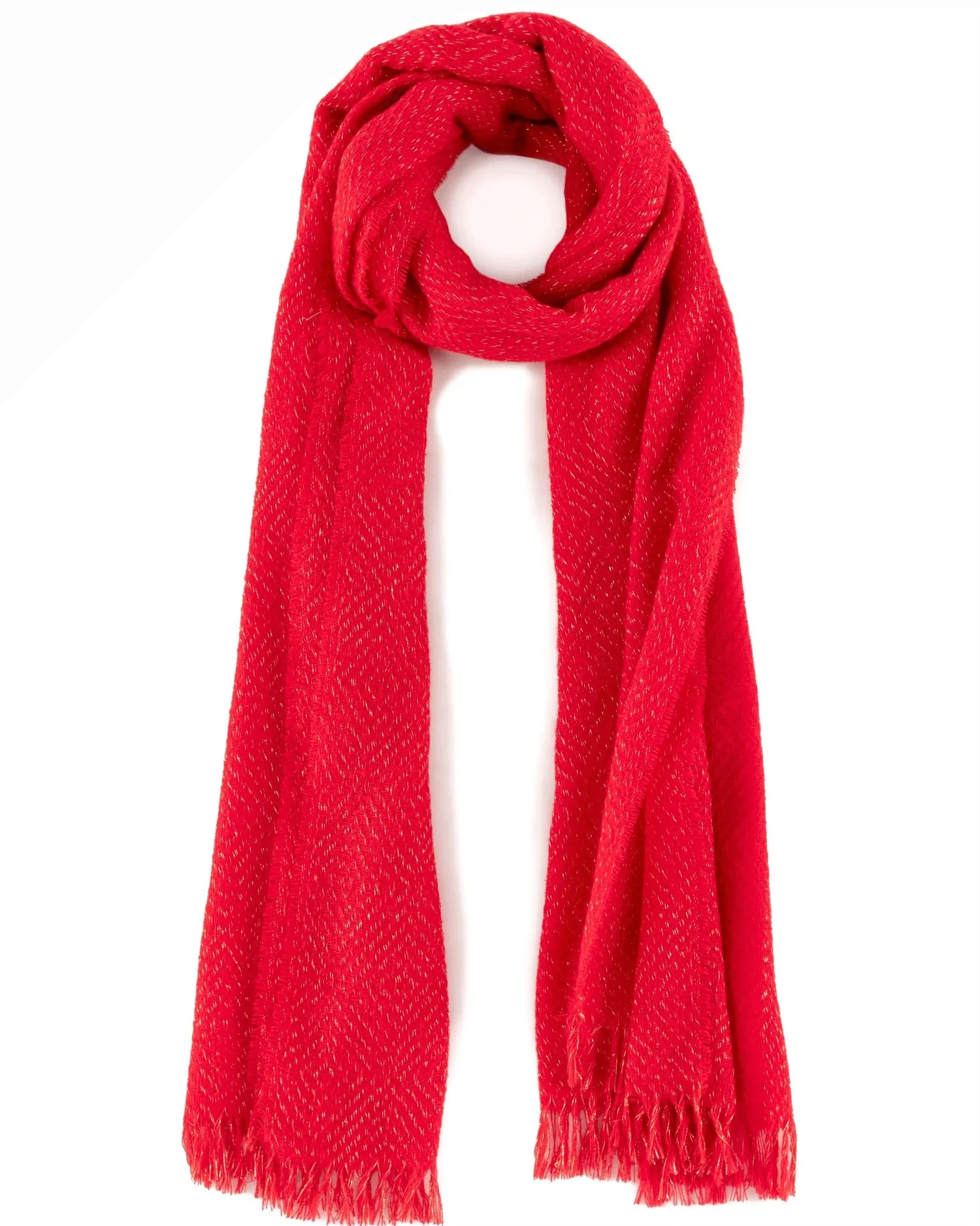 Belle Scarf in green with subtle lurex thread and raw tufted hem, from SHIRALEAH at HCO collection