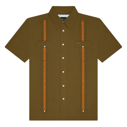 Guayabera Libre - Camino Green brown and green geometric moisture-wicking shirt by TEXAS STANDARD