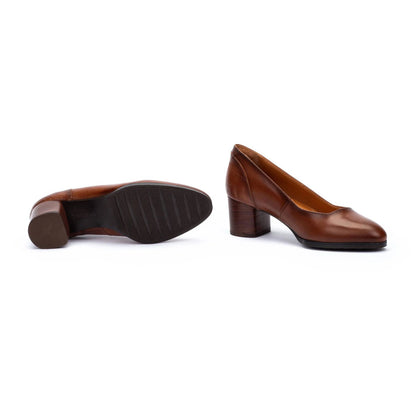 Calafat W1Z-5920C1 brown leather heels with block heel and removable insole, PIKOLINOS Women’s Shoes HCO