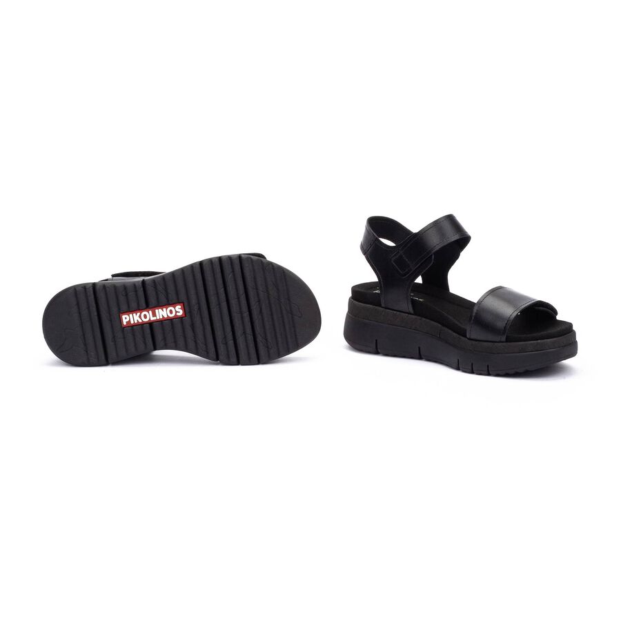 Palma W4N-0940 black leather sandals with cushioned sole by PIKOLINOS from Women's Shoes HCO