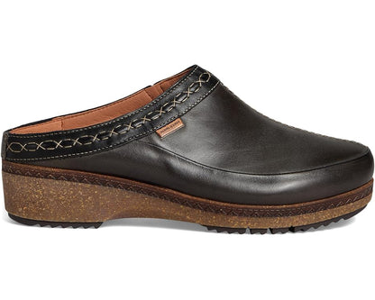 Granada W0W-3922C2 black leather clogs with memory foam insole and elastic closure by PIKOLINOS