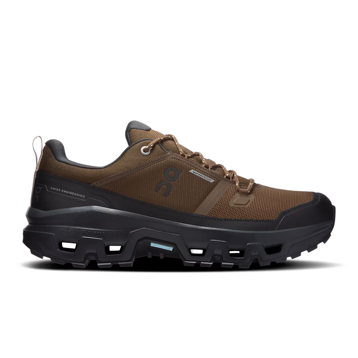 Cloudrock Low WP M - Earth/Black waterproof hiking boot by ON RUNNING, Men's Shoes, HCO curated in Fredericksburg TX