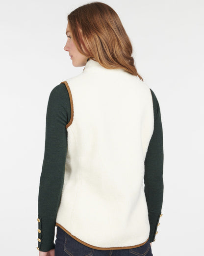 Burford Fleece sherpa vest in cream with brown trim, cozy layering, Barbour Women's collection