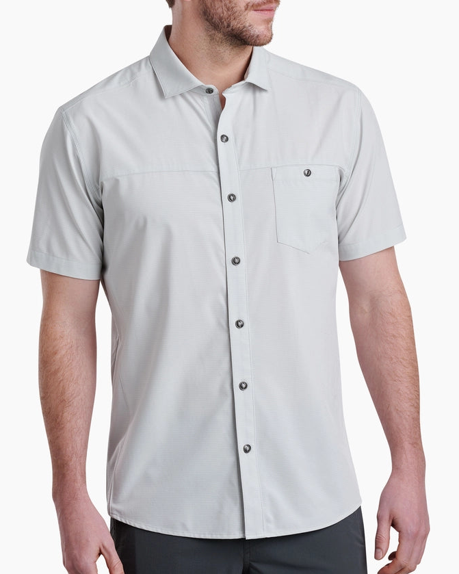 Optimizr SS - Overcast men's short sleeve shirt with stretch, moisture wicking, and UPF 40 by KUHL