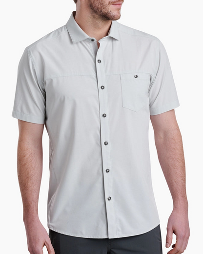 Optimizr SS - Overcast men's short sleeve shirt with stretch, moisture wicking, and UPF 40 by KUHL