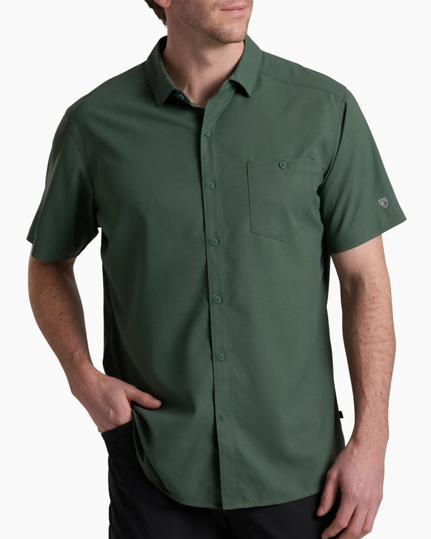 Persuadr SS - Smoked Pine men's green short sleeve shirt by KUHL with moisture-wicking and sun protection