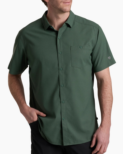 Persuadr SS - Smoked Pine men's green short sleeve shirt by KUHL with moisture-wicking and sun protection