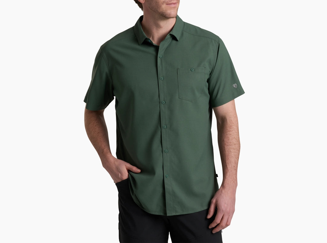 Persuadr SS - Smoked Pine men's green short sleeve shirt by KUHL with moisture-wicking and sun protection