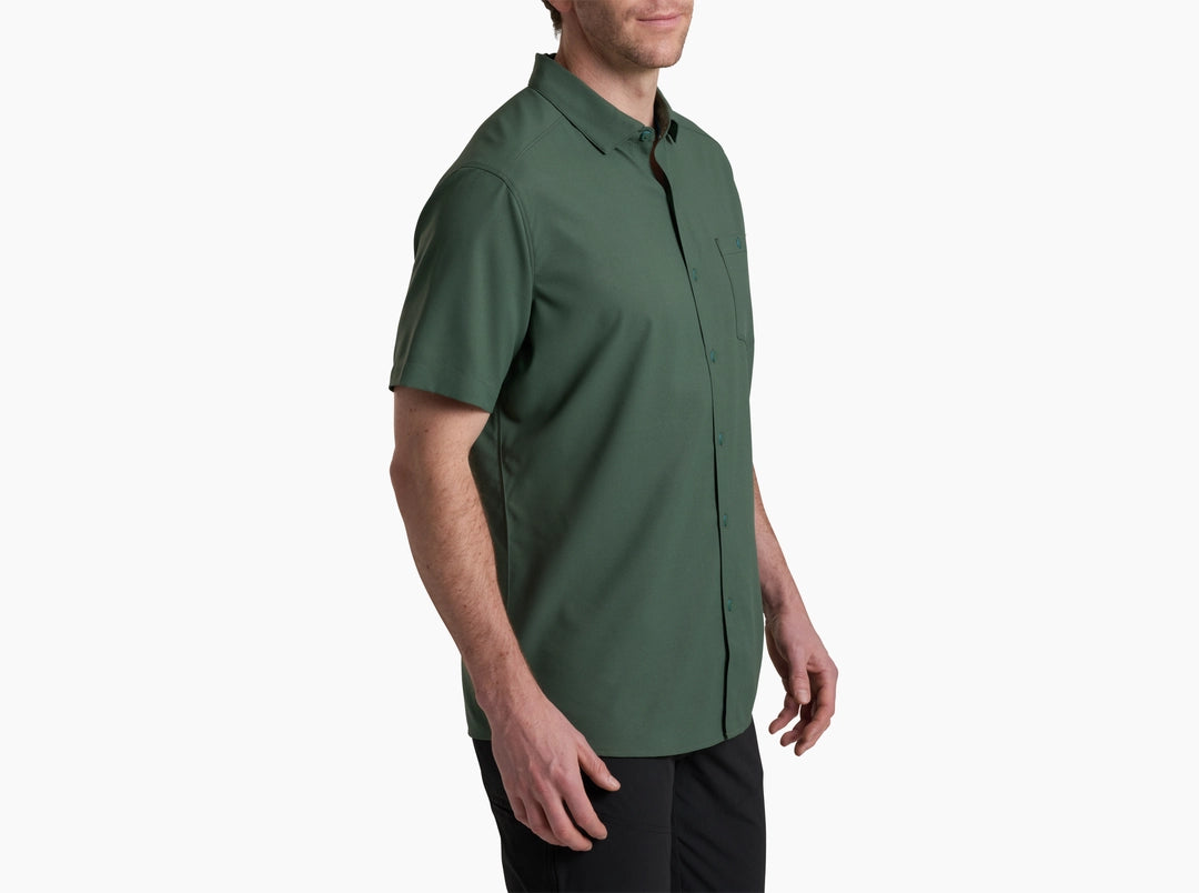 Persuadr SS - Smoked Pine men's green short sleeve shirt by KUHL with moisture-wicking and sun protection