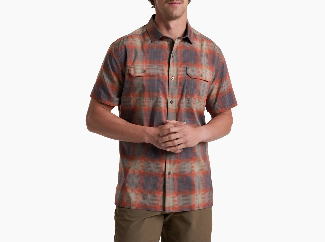 Response SS - Ember Red plaid short sleeve shirt with moisture-wicking stretch by KUHL