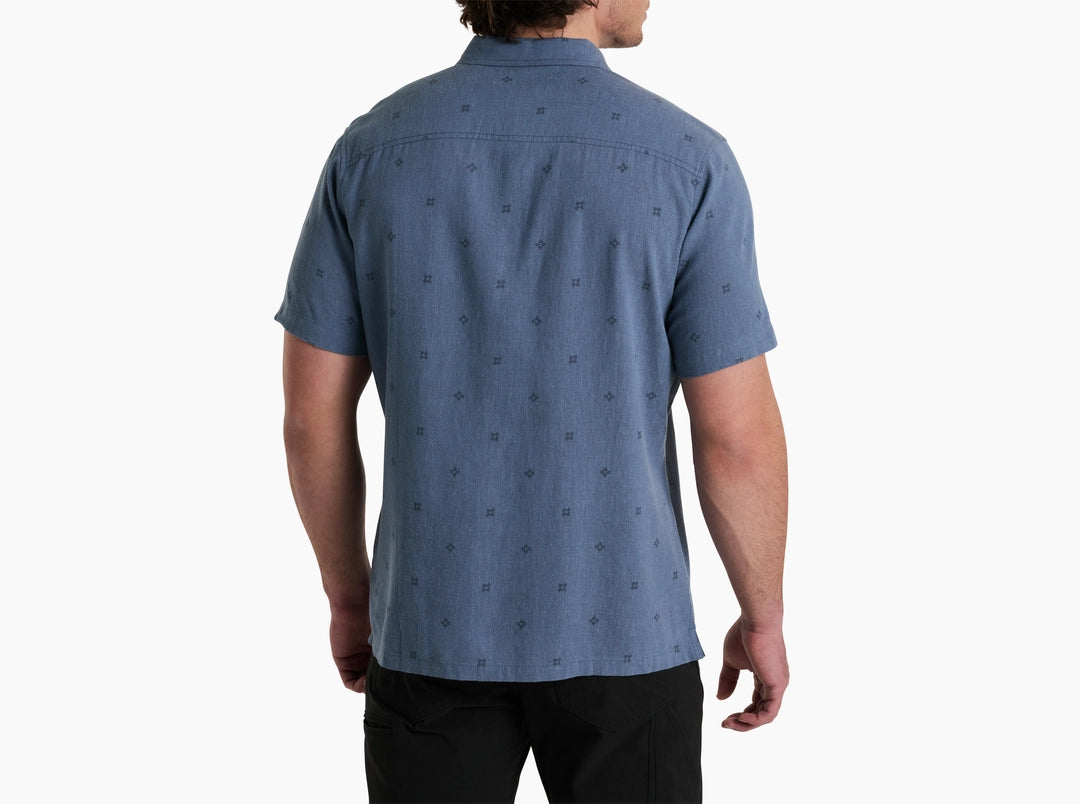 Getaway SS - Dusk Blue men's shirt by KUHL with stretch, UV protection, geometric pattern