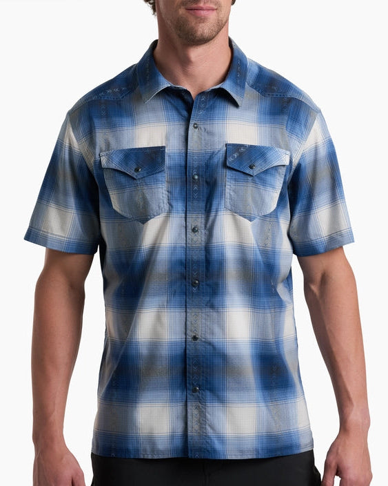 Konquer SS - Shoreline men's plaid short sleeve shirt with moisture-wicking stretch fabric