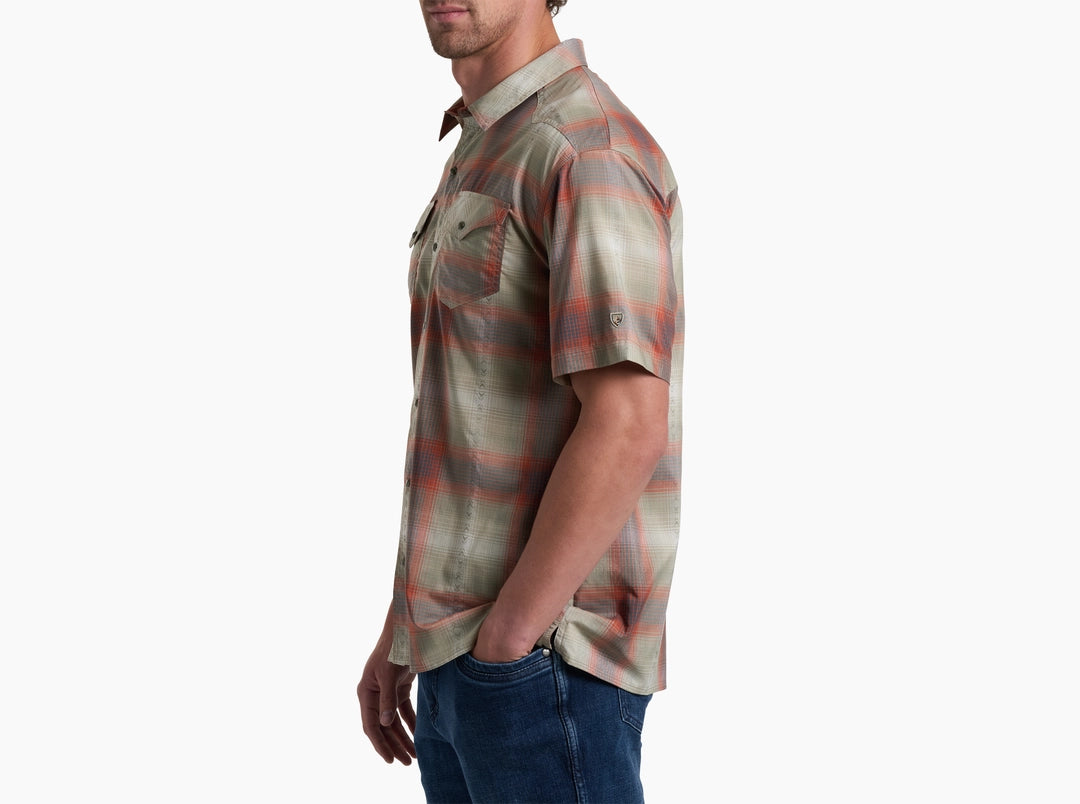 Konquer SS - Sunset Haze men's plaid shirt with moisture-wicking, quick-dry, stretch fabric