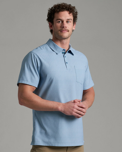 Persuadr Polo in light blue with moisture-wicking, quick-dry, stretch, and UV protection by KUHL