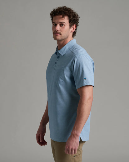 Persuadr Polo in soft blue with stretch, moisture-wicking, quick-dry, and UV protection by KUHL