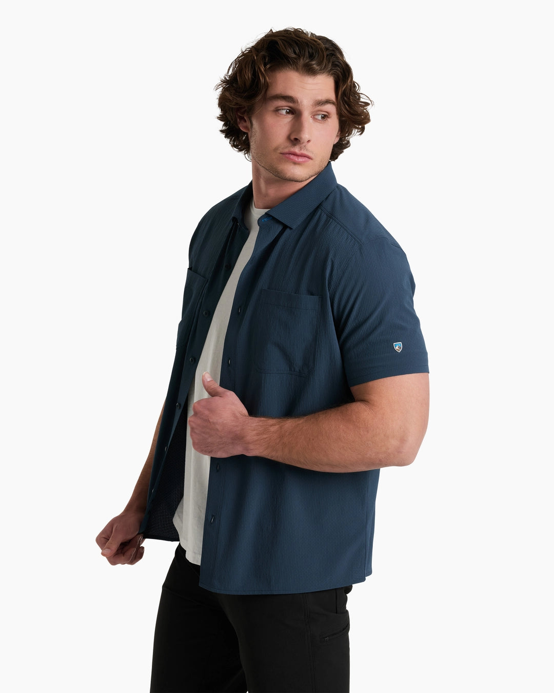 Edge SS - Pirate Blue men's shirt by KUHL with ultra-stretch breathable fabric, handcrafted in Texas