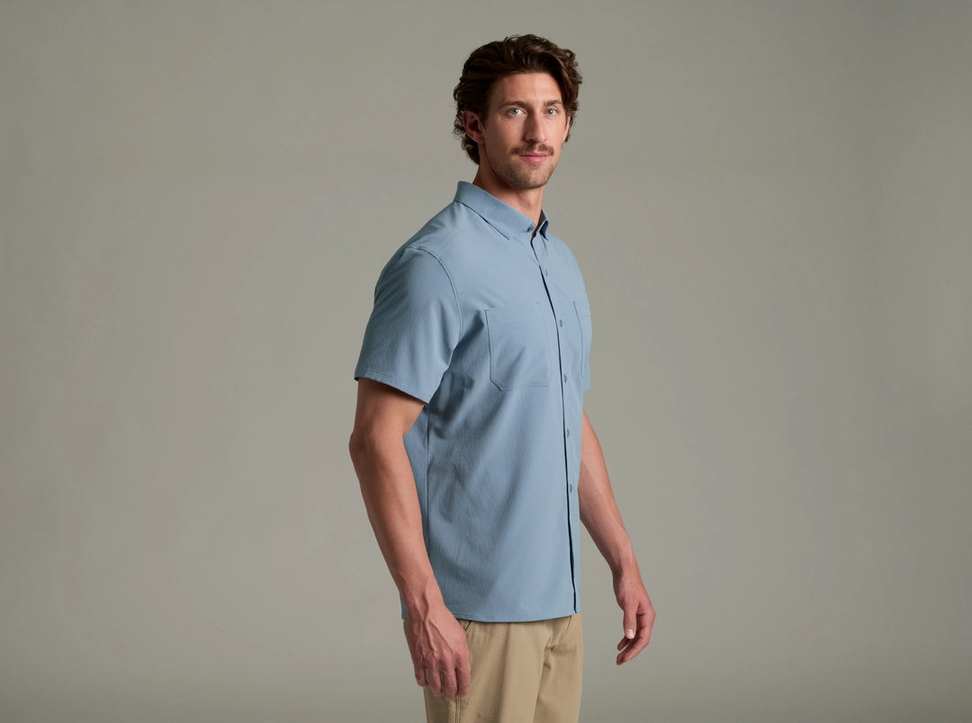 Edge SS - Mineral Blue men's shirt by KUHL with lightweight stretch and UV protection