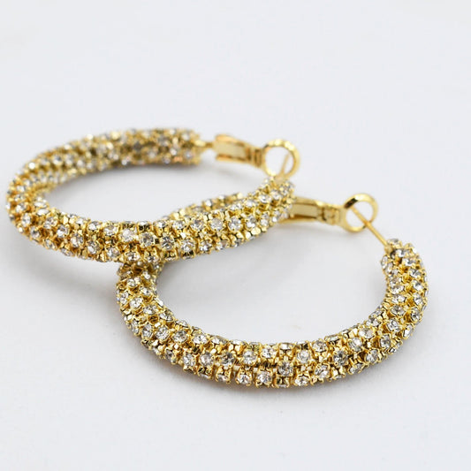 Chic Crystal Hoop earrings in gold with sparkling crystals, personally curated Fredericksburg TX boutique