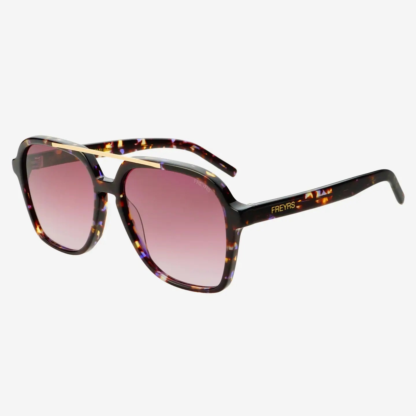 Spencer tortoiseshell sunglasses with purple gradient lenses, combining stylish durability and effortless Hill Country style, personally curated in Fredericksburg, Texas.