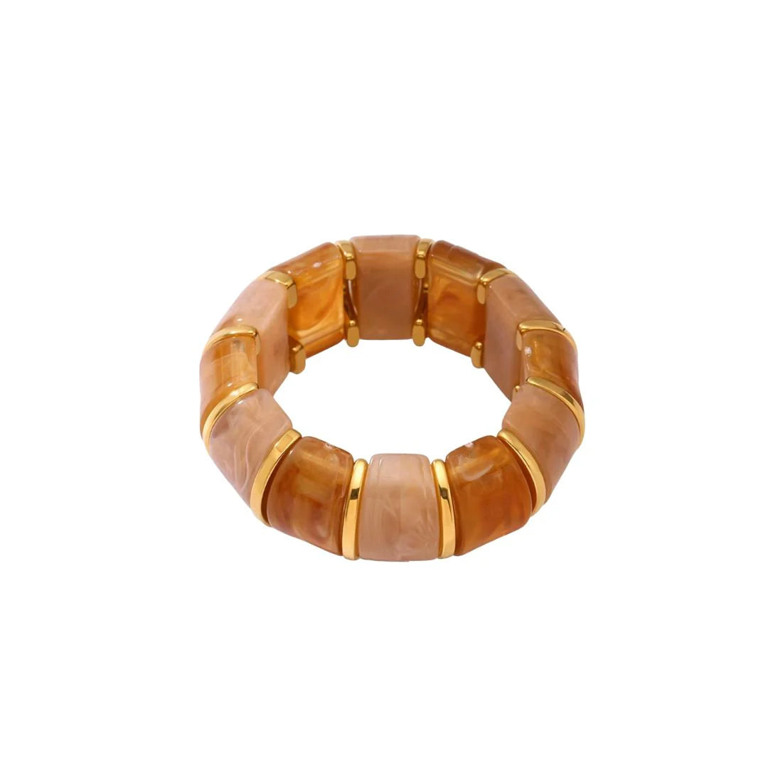 Lennon Bangle in Roségrau/Apricot mit goldfarbenen Verbindern und Steinoptik