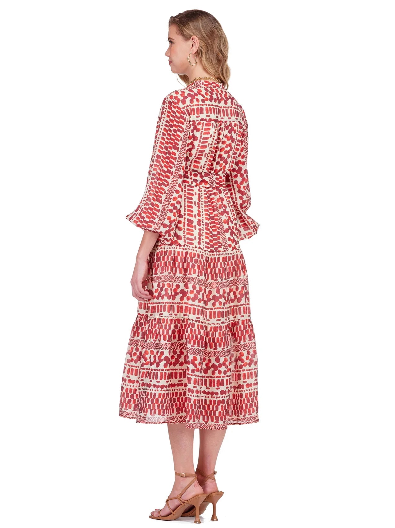 Front Split Buttons Midi Dress - Crimson Rhythm