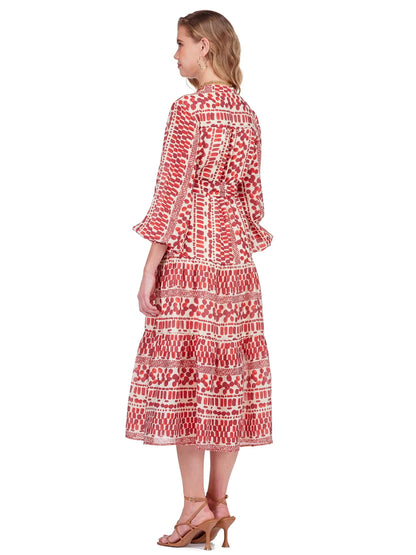 Front Split Buttons Midi Dress - Crimson Rhythm