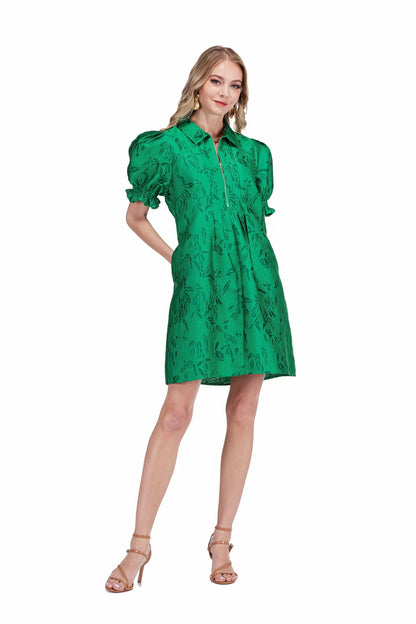 Front Zip Darts Dress - Emerald Stitch Brocade