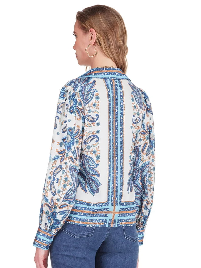 Scarf Puff Sleeve Blouse - Blue Saffron