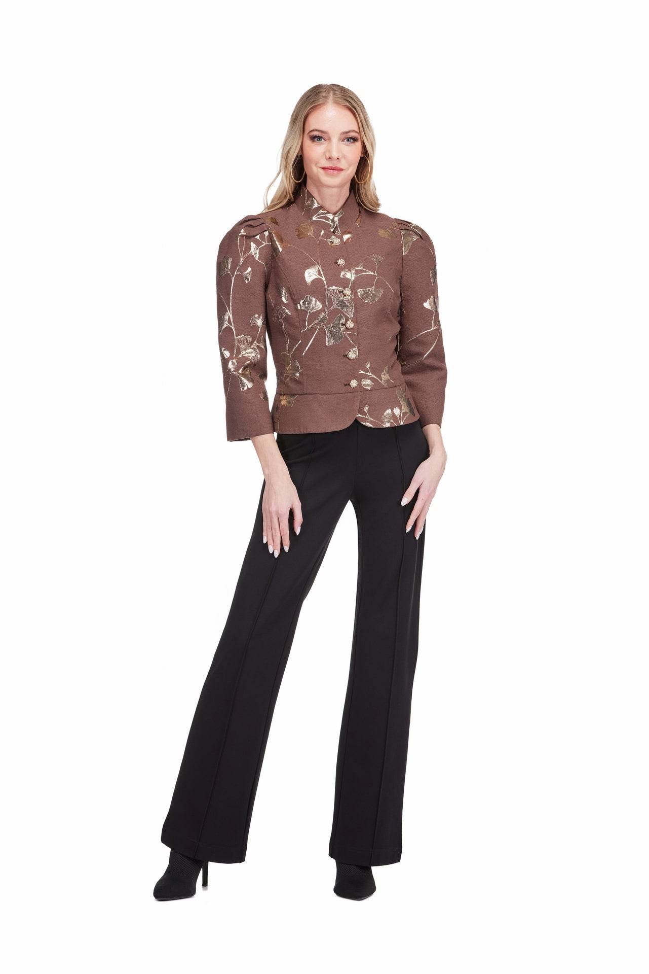 Stand Collar Cropped Jacket - Autumn Gold