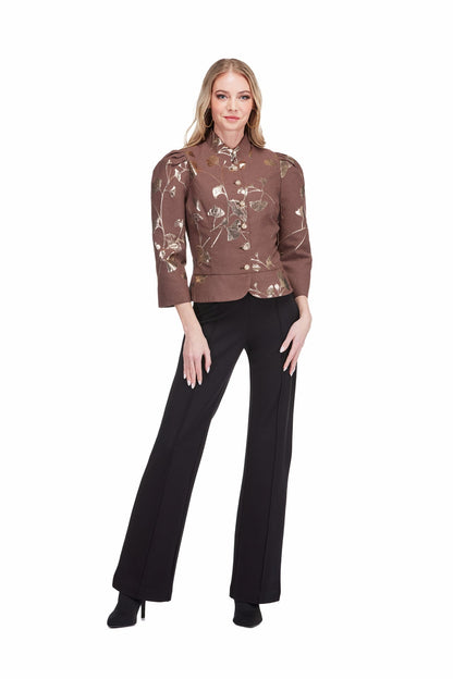 Stand Collar Cropped Jacket - Autumn Gold