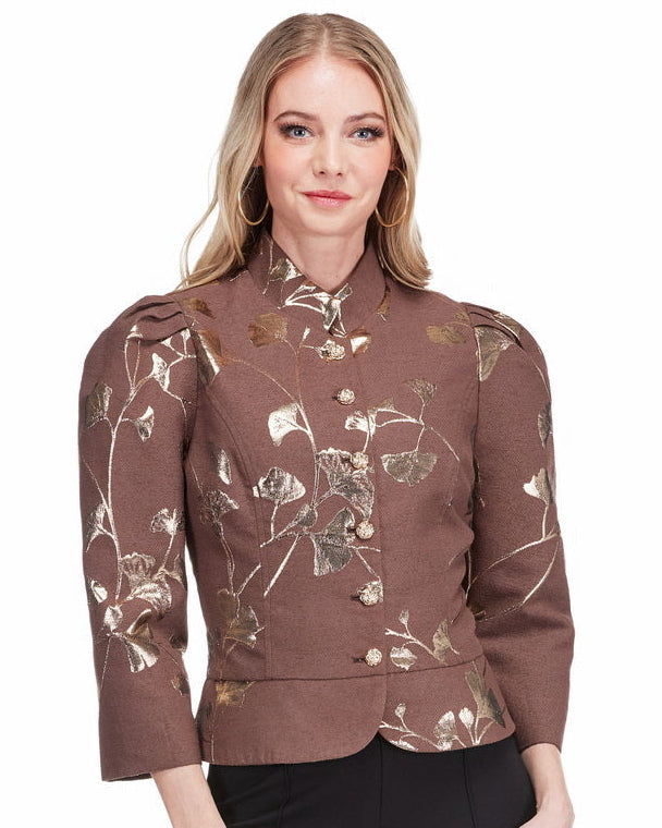 Stand Collar Cropped Jacket - Autumn Gold
