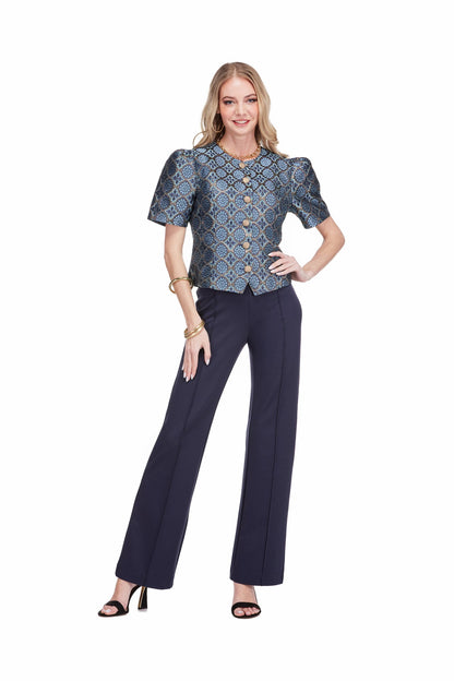 Puff Sleeve Jacket - Gilded Trellis