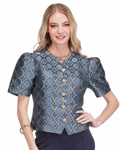 Puff Sleeve Jacket - Gilded Trellis