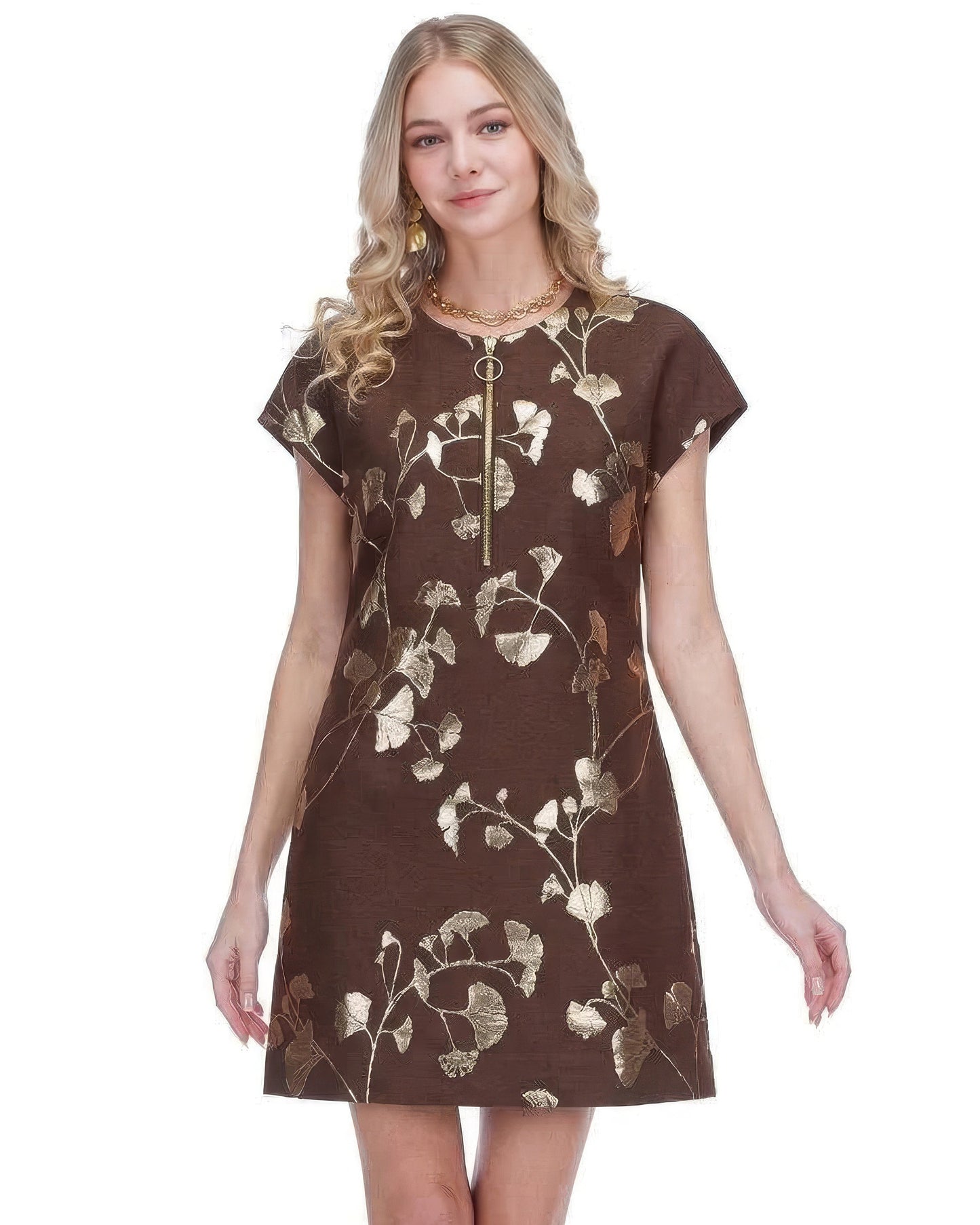 Zipper Shift Dress - Autumn Gold