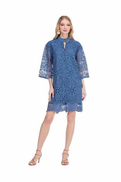 High Neck Tunic - Blue Lace
