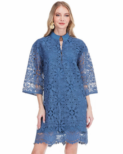 High Neck Tunic - Blue Lace