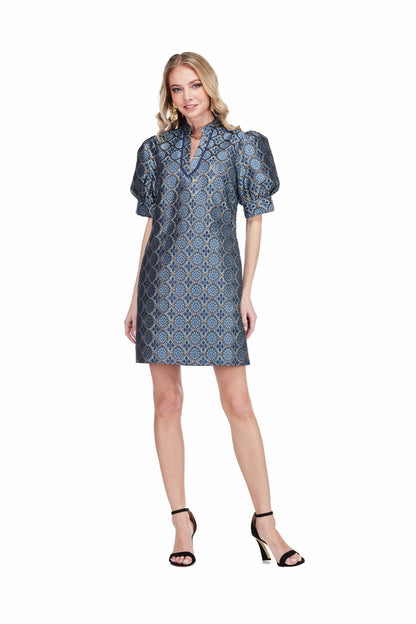 Collar Trimmed v-Neck Dress - Gilded Trellis