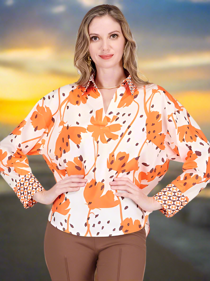 Contrast Collar Blouse - Wild Ember