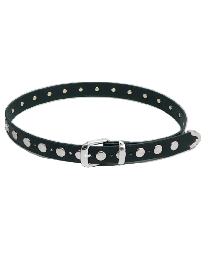 Fully Studded Belt Black with silver metal eyelets and buckle, studded black leather strap