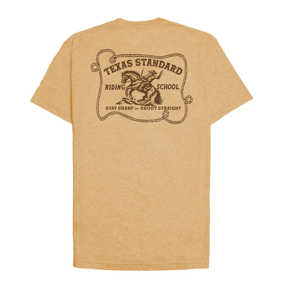 Heritage Printed Tee - Riding School in beige with vintage Texas rider art by TEXAS STANDARD