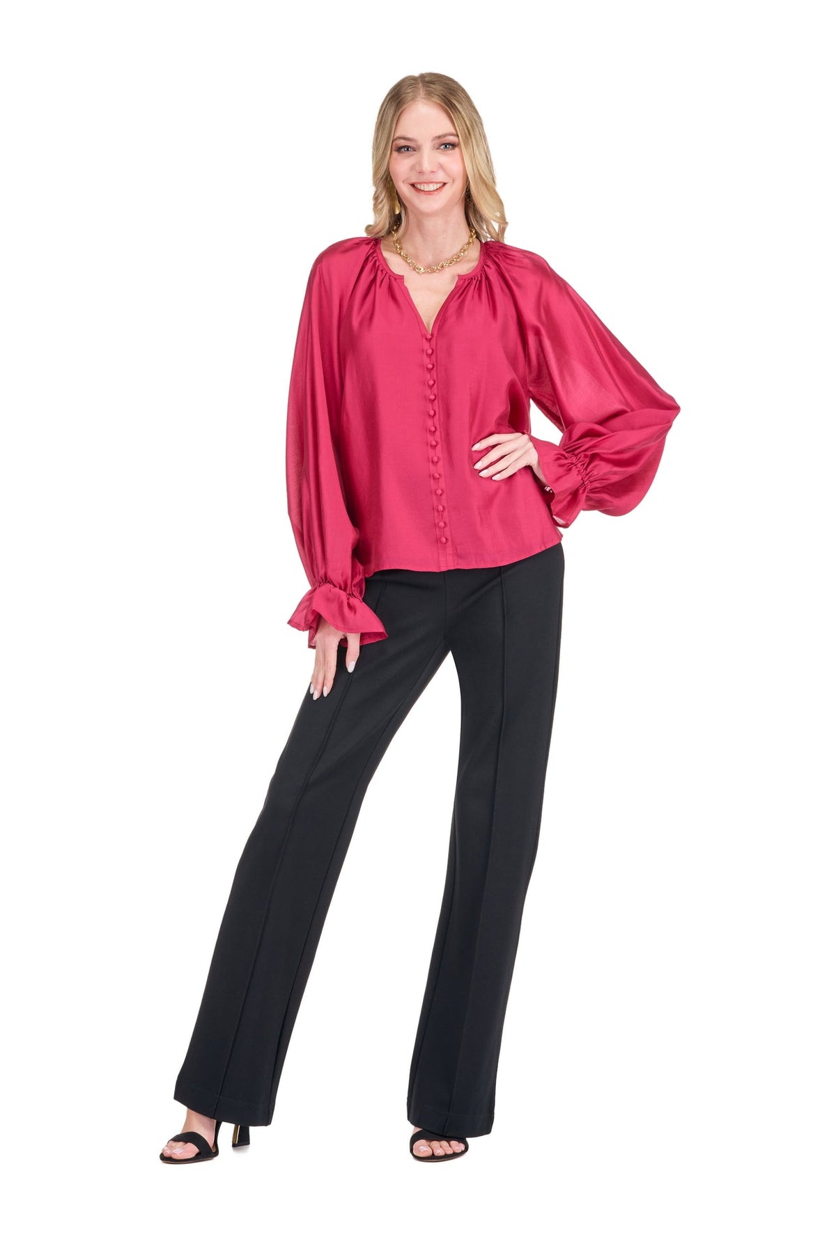 Trimmed Peasant Top - Berry