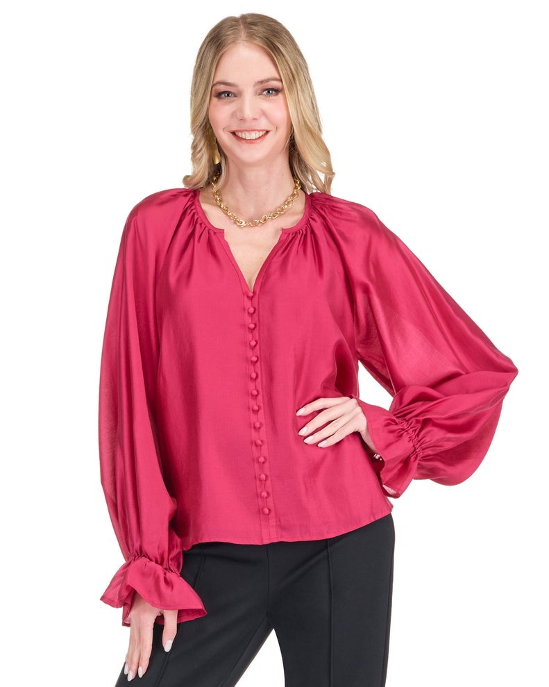 Trimmed Peasant Top - Berry