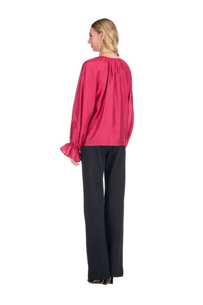 Trimmed Peasant Top - Berry