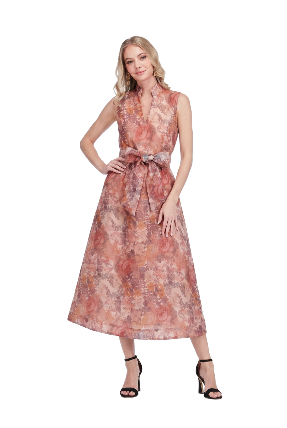 Stand Collar Fit & Flare 50" Dress - Vintage Blush