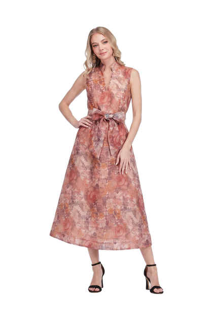 Stand Collar Fit & Flare 50" Dress - Vintage Blush