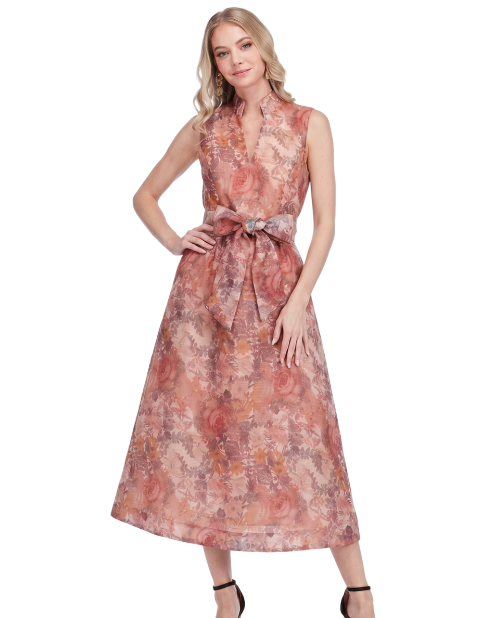 Stand Collar Fit & Flare 50" Dress - Vintage Blush