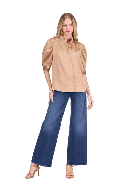 Ruched Sleeve Shirt - Camel