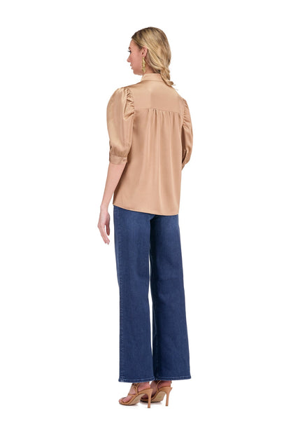 Ruched Sleeve Shirt - Camel