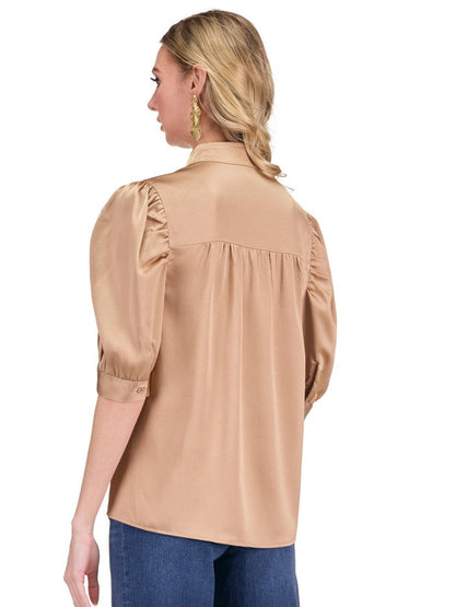 Ruched Sleeve Shirt - Camel