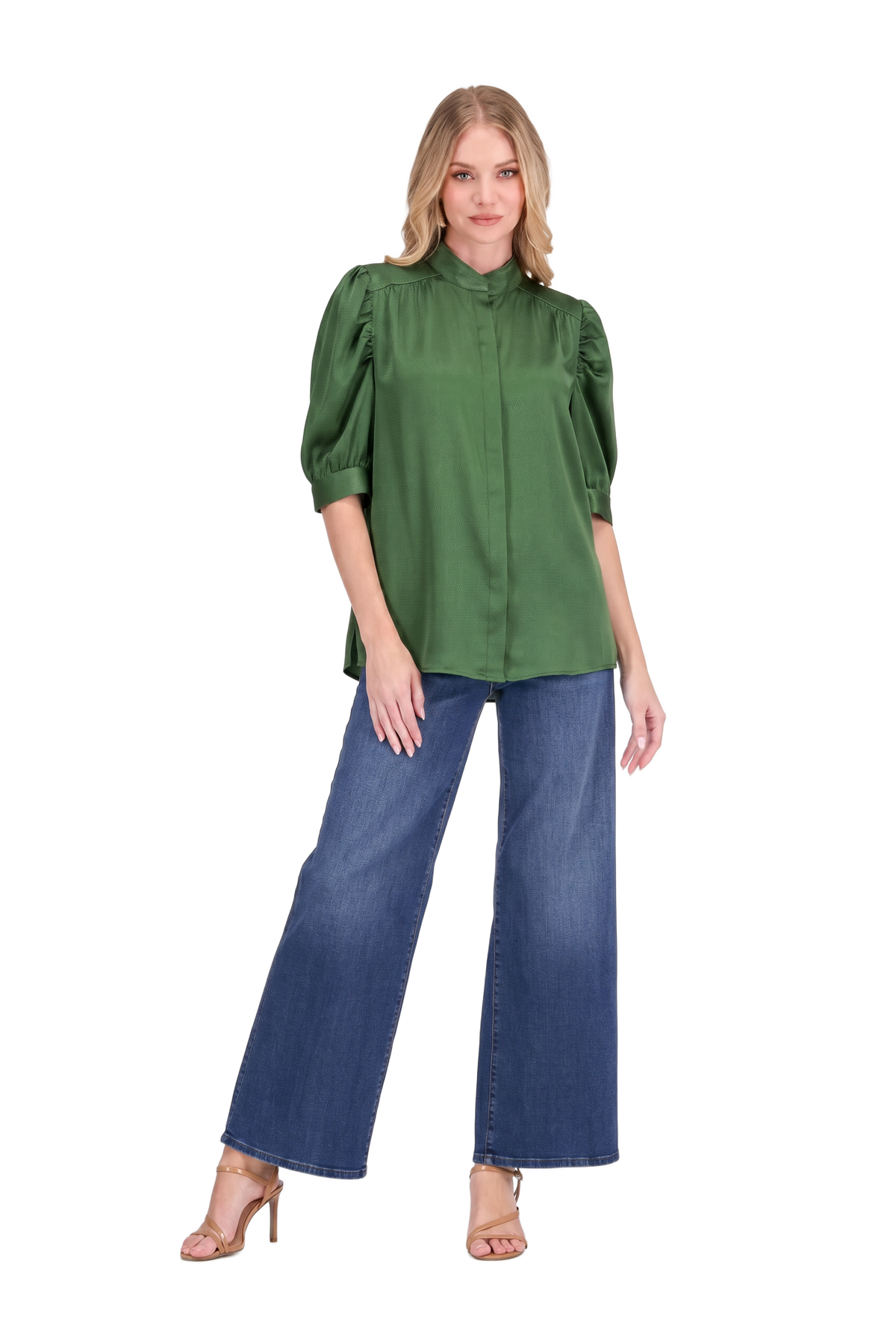 Ruched Sleeve Shirt - Green